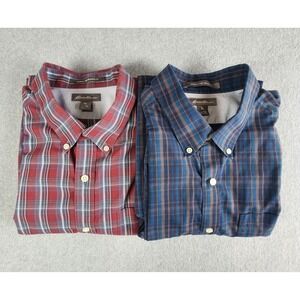 Eddie Bauer Lot Of 2 Wrinkle Free Relaxed Fit Shirt‎ Mens TXL Red/Blue Plaid